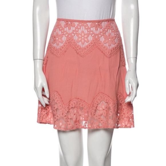 For Love & Lemons Blush Pink Crochet Embroidered Skirt XS - Picture 2 of 8